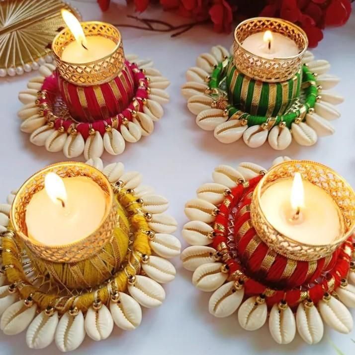 🕯️✨ Cowrie Dholakh Tealight Holder Pack of 2