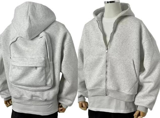 👕🎒 Men's Solid Custom Backpack Zip Up Hoodie