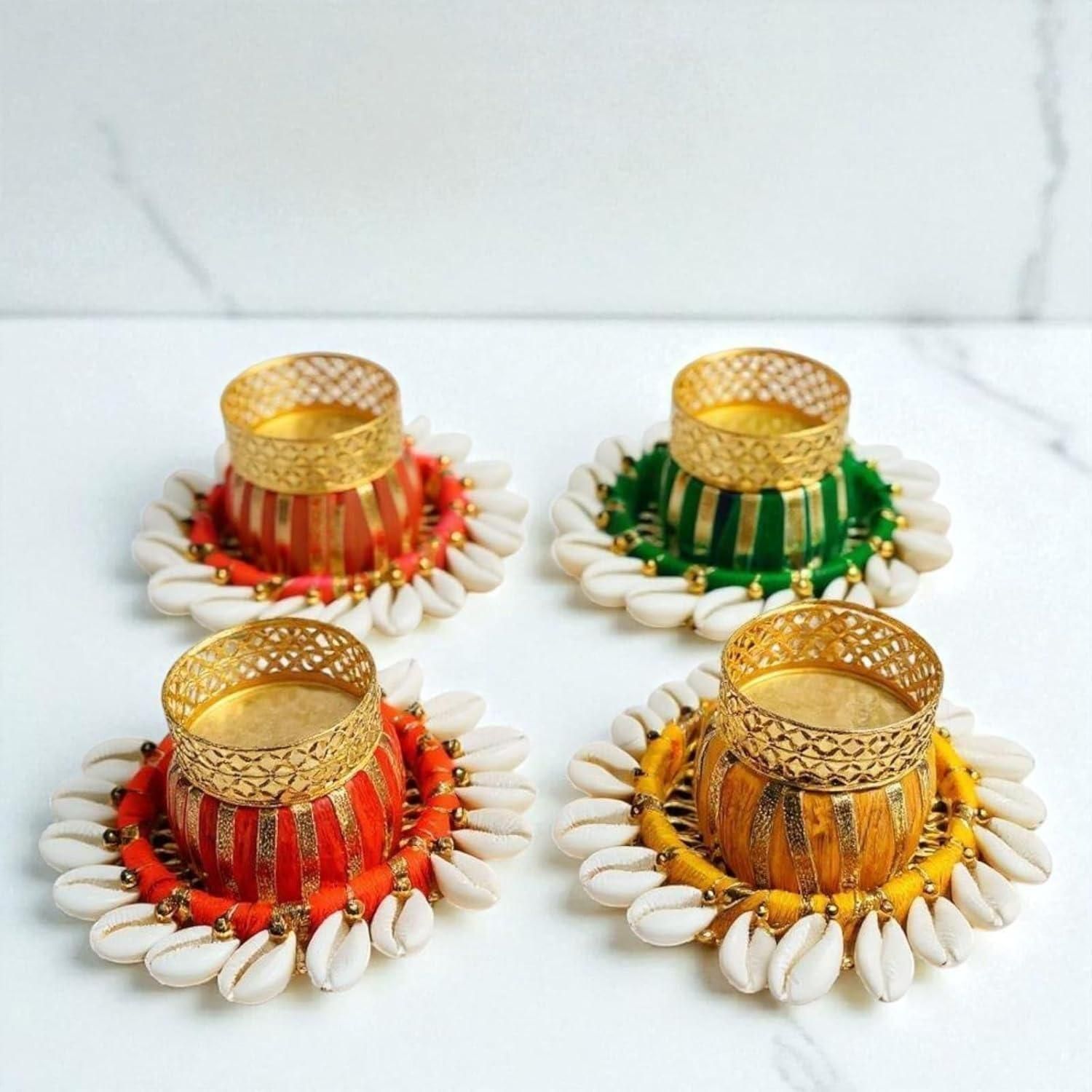 🕯️✨ Cowrie Dholakh Tealight Holder Pack of 2
