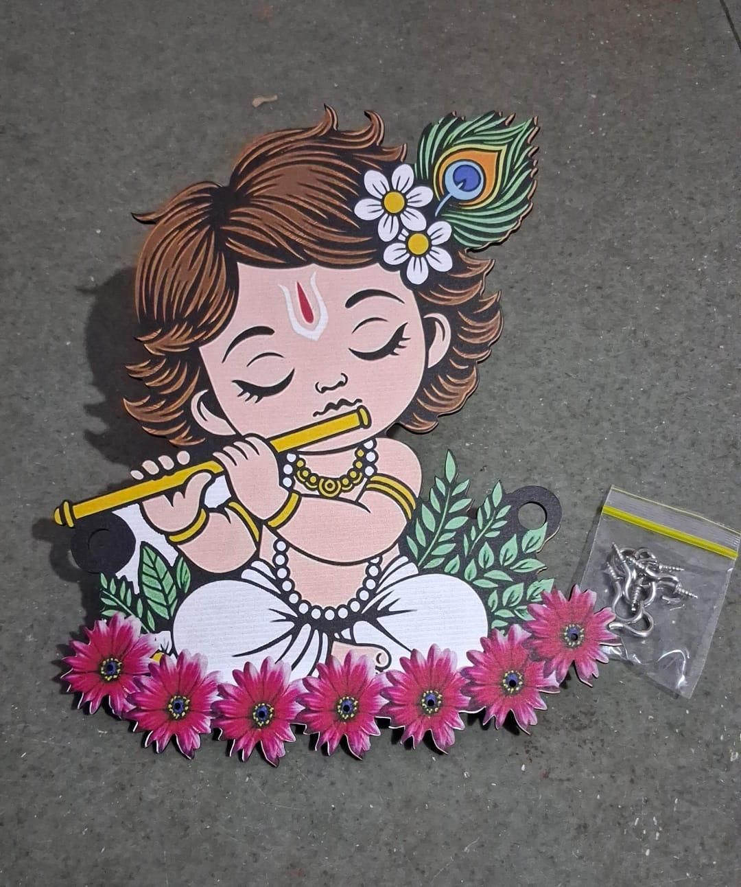 Old 🪔🔑 Krishna Wooden Keys Hanger – Wall Décor & Key Organizer
