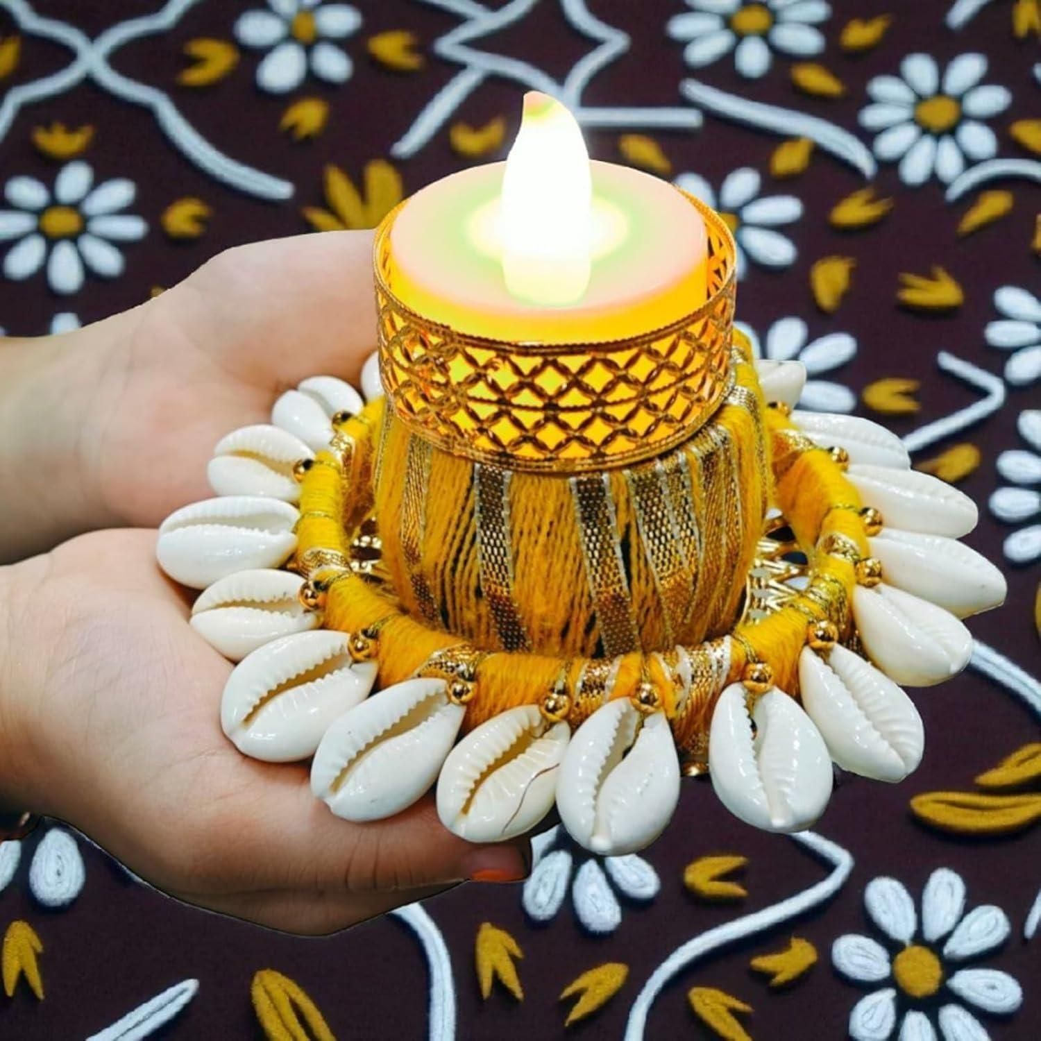 🕯️✨ Cowrie Dholakh Tealight Holder Pack of 2